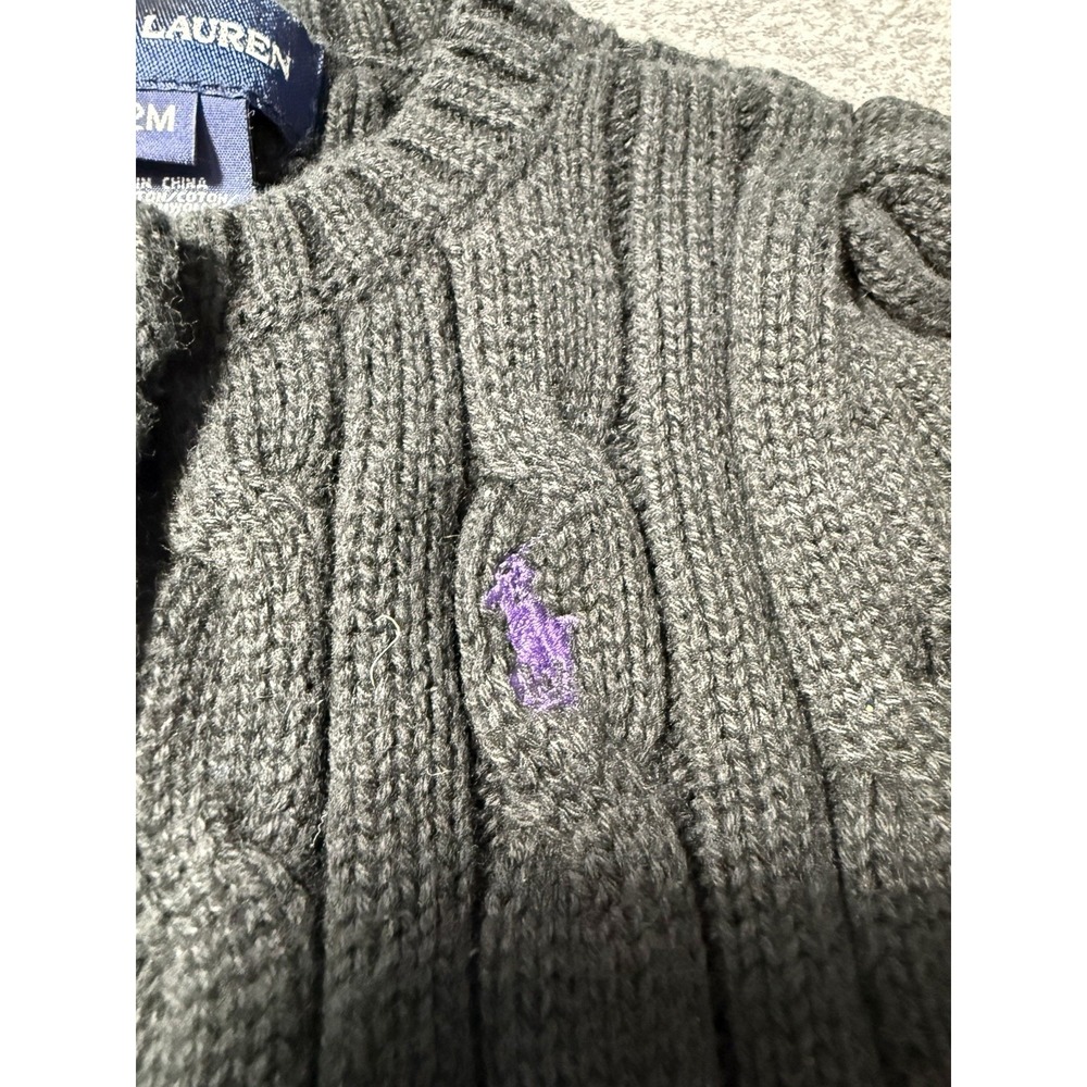 Polo Ralph Lauren Cardigan Sweater Baby 12M Black Ruffle Peplum Cable Knit - Picture 4 of 5